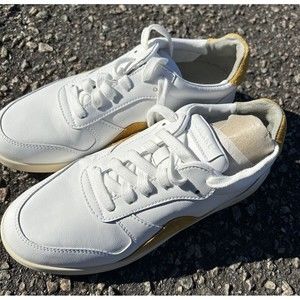 Everlane Unisex ReLeather Court Sneaker White/Mustard Size W 7/M 5